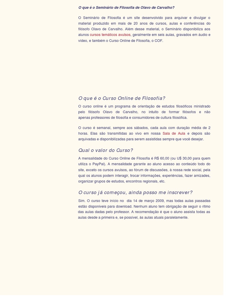 O Curso Online de Filosofia Seminário de Filosofia, PDF, Internet